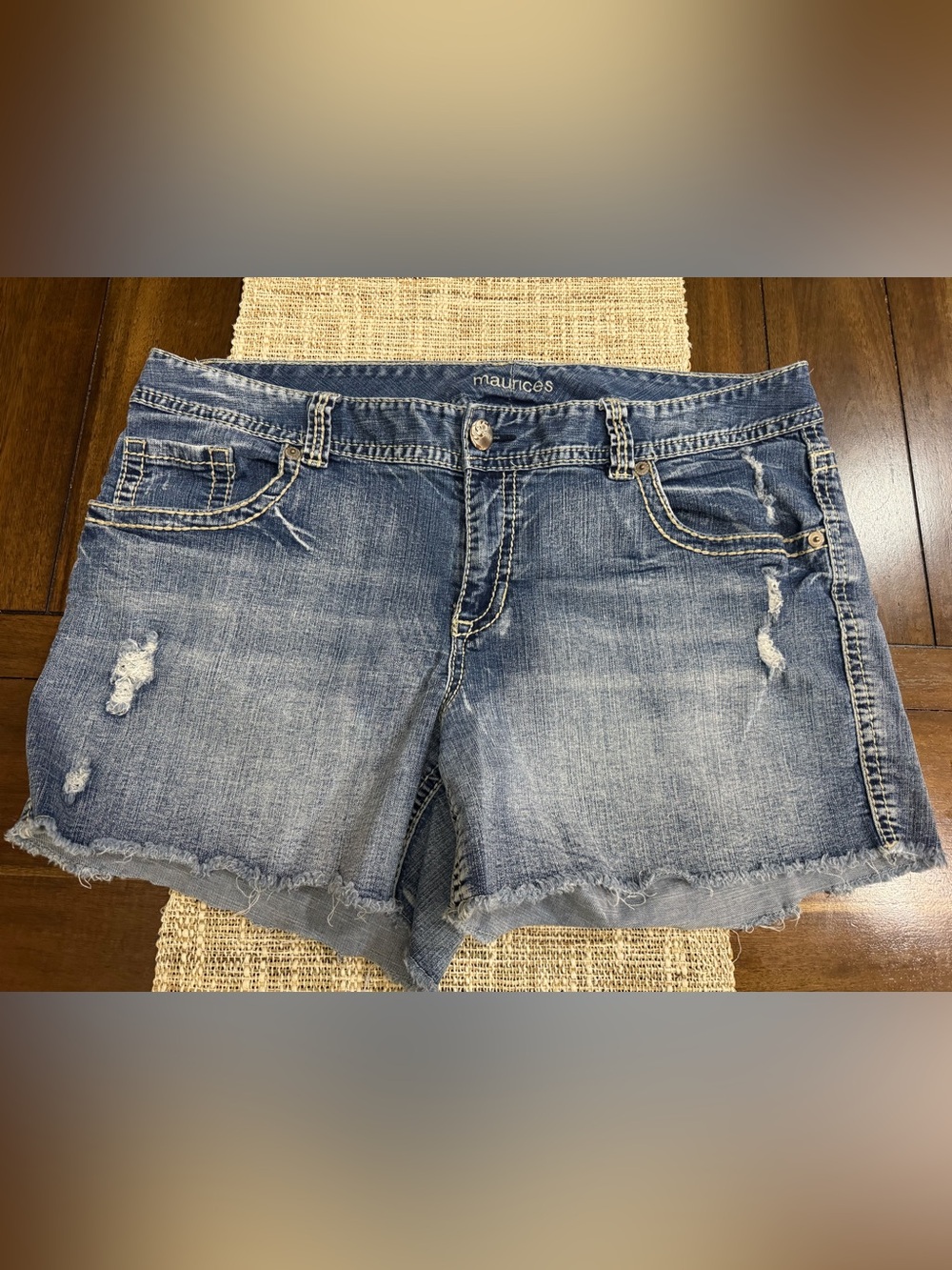 MAURICES Plus Size 22 Distressed Denim Shorts - Frayed Cutoff Stretch